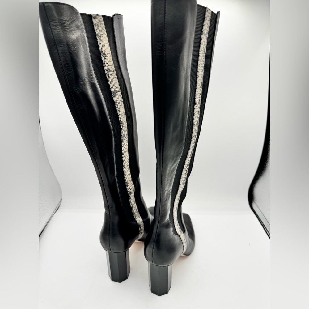 Donald J Pliner Lilt Black Leather Snakeskin Strip Tall Heeled Boots 7M - Picture 5 of 6